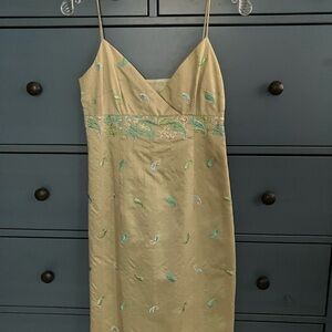Laundry by Shelli Segal green silk shantung mini dress spaghetti straps size 2